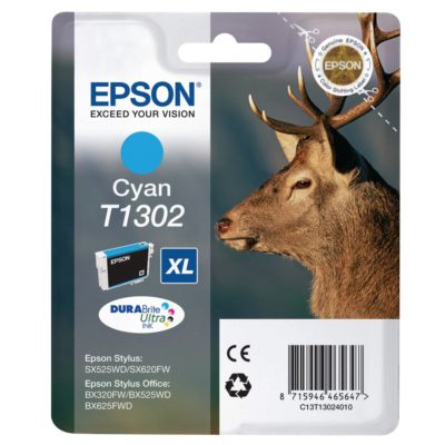 Epson Stag T1302 DURABrite Ultra Ink, Ink Cartridge, Cyan Single Pack, C13T13024010 Epson Stag T1302 DURABrite Ultra Ink, Ink Cartridge, Cyan Single Pack, C13T13024010